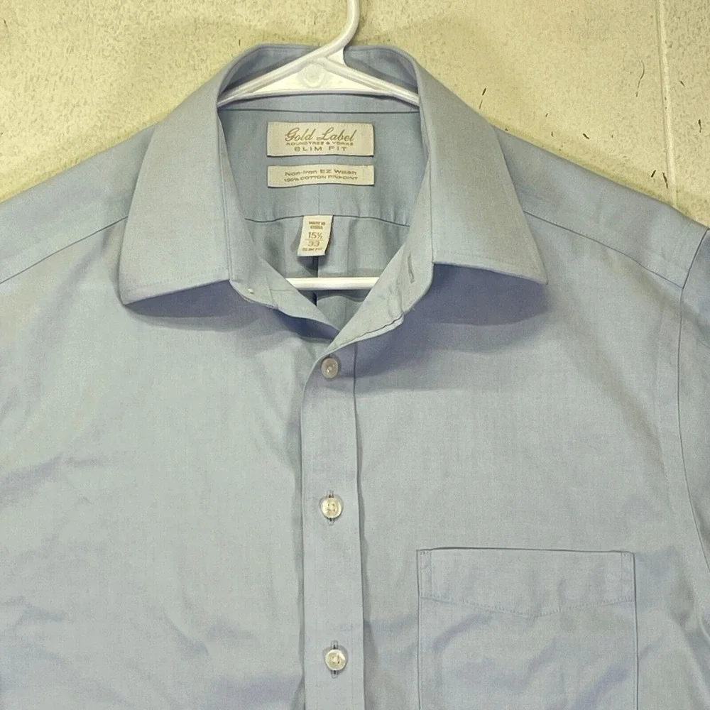 Men Small 15.5/33 Gold Label Raintree‎ & Yorke Slim Fit Non-Iron Dress Sky Blue